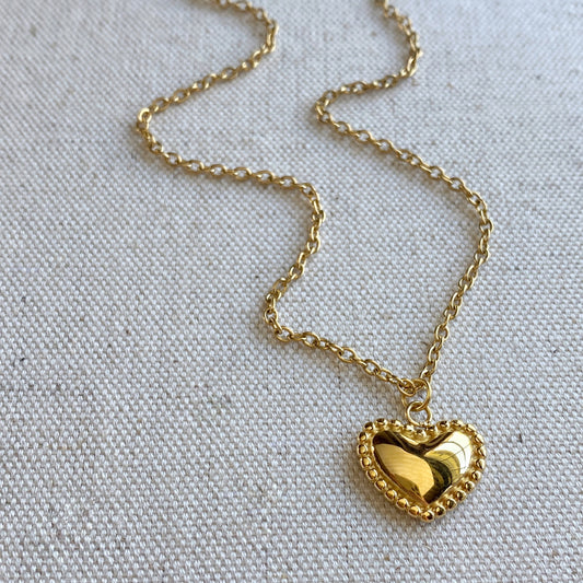 Gold Beaded Heart Necklace Stainless Steel Jewelry