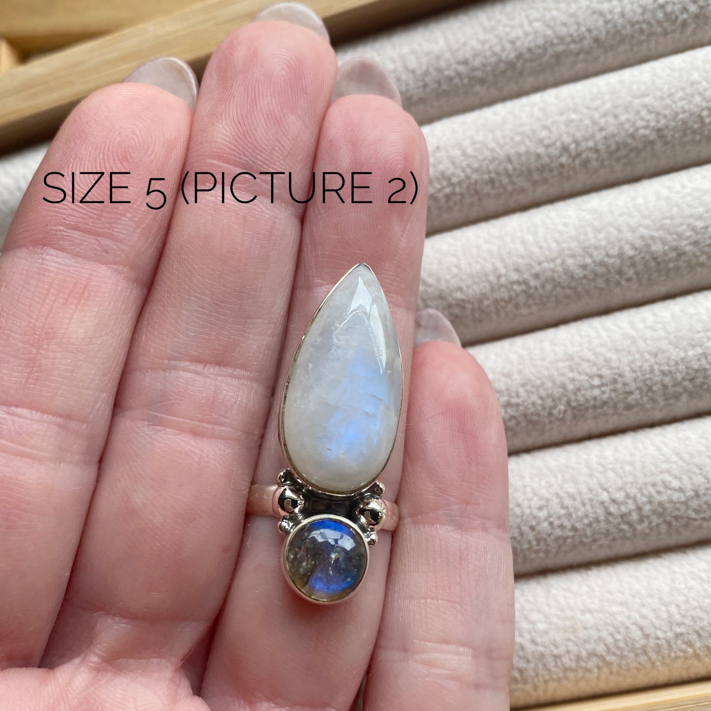 Labradorite and Moonstone Sterling Silver Statement Ring (one-of-a-kind - please review pictures and sizes carefully!)