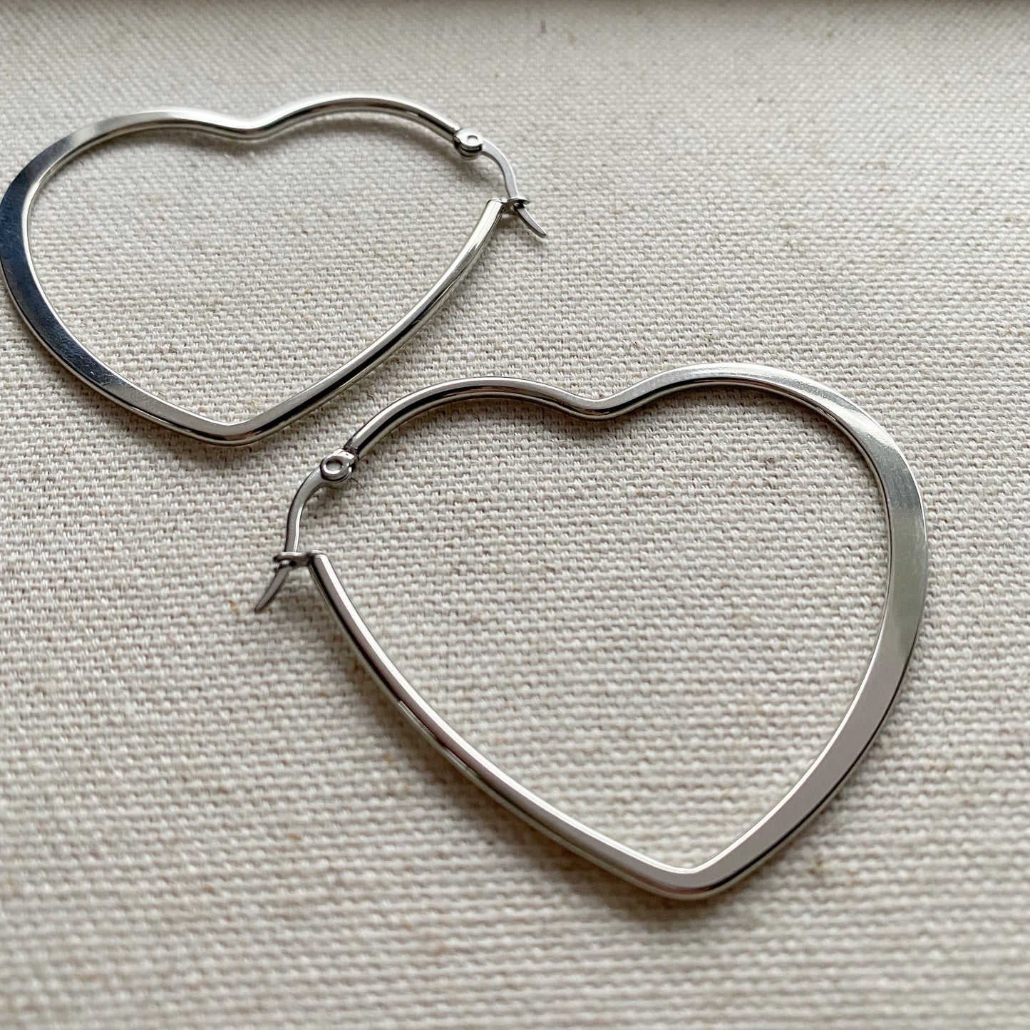 Extra Large Heart Hoops Silver Stainless Steel Statement Earrings