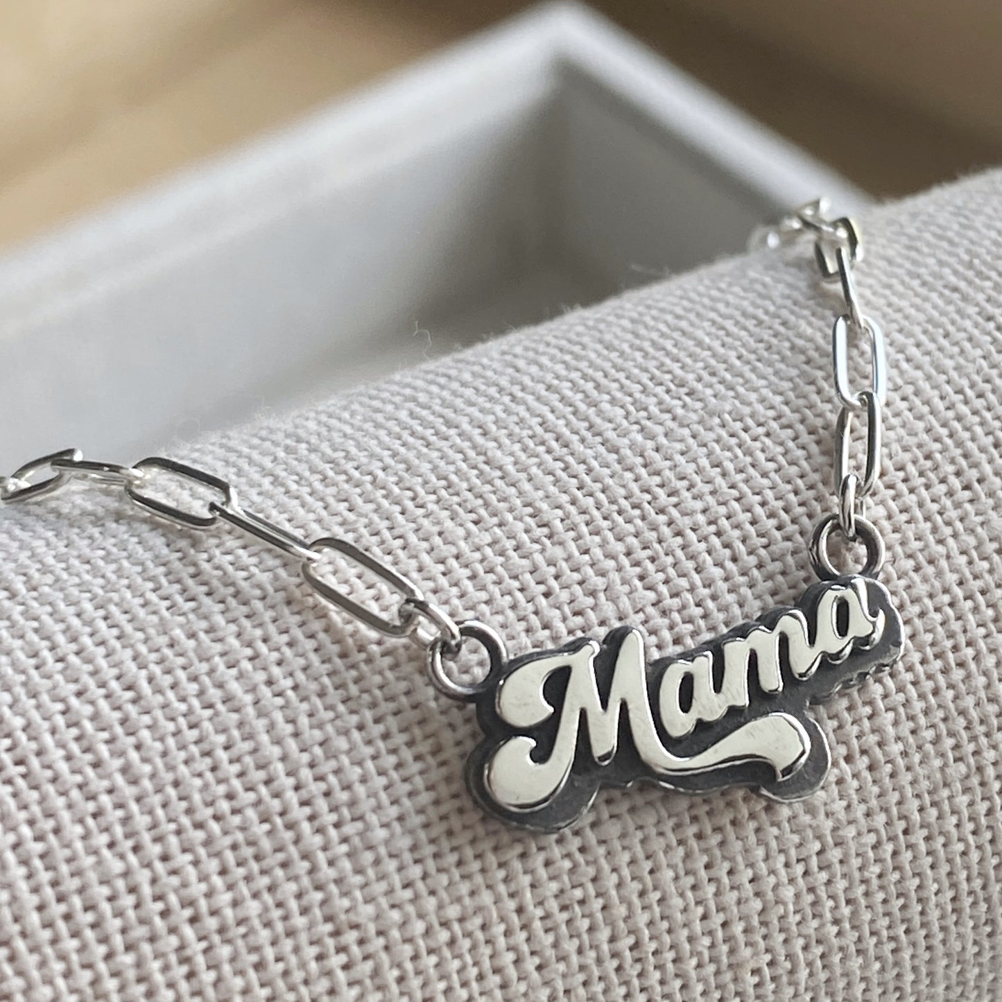 Mama Necklace Sterling Silver Artisan Cast Retro Style Mom Jewelry