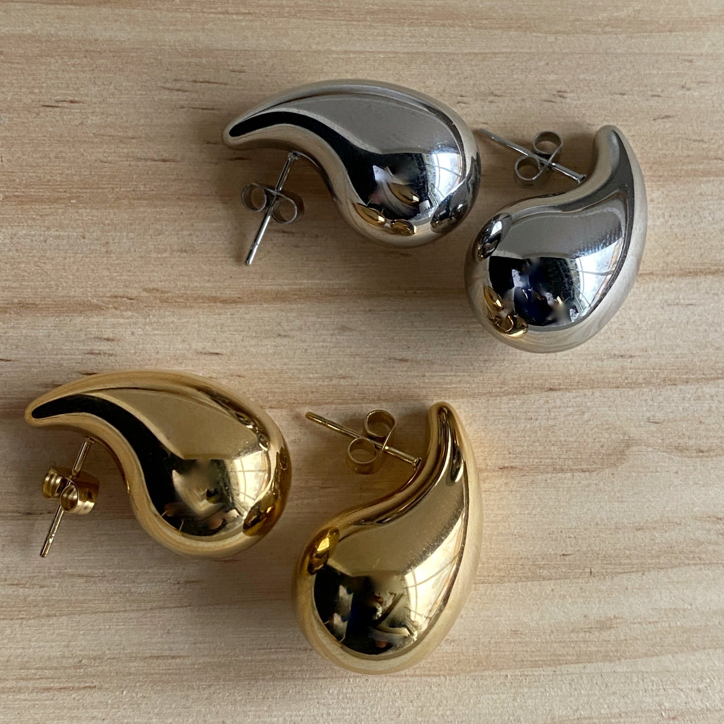 Chunky Teadrop Earrings Silver or Gold Stainless Steel