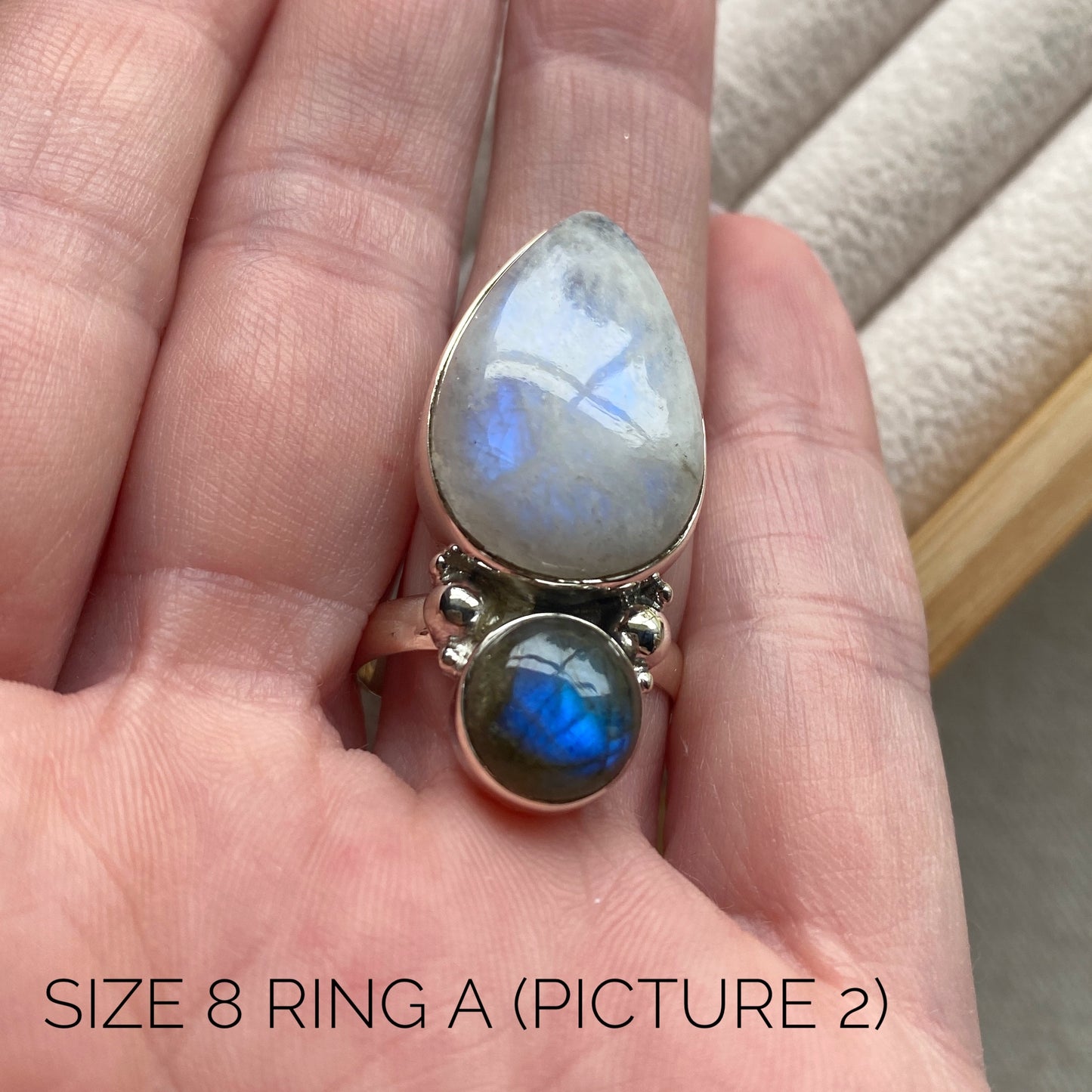 Labradorite and Moonstone Sterling Silver Statement Ring (one-of-a-kind - please review pictures and sizes carefully!)