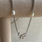 Bow & Pearl Silver Stainless Steel Necklace