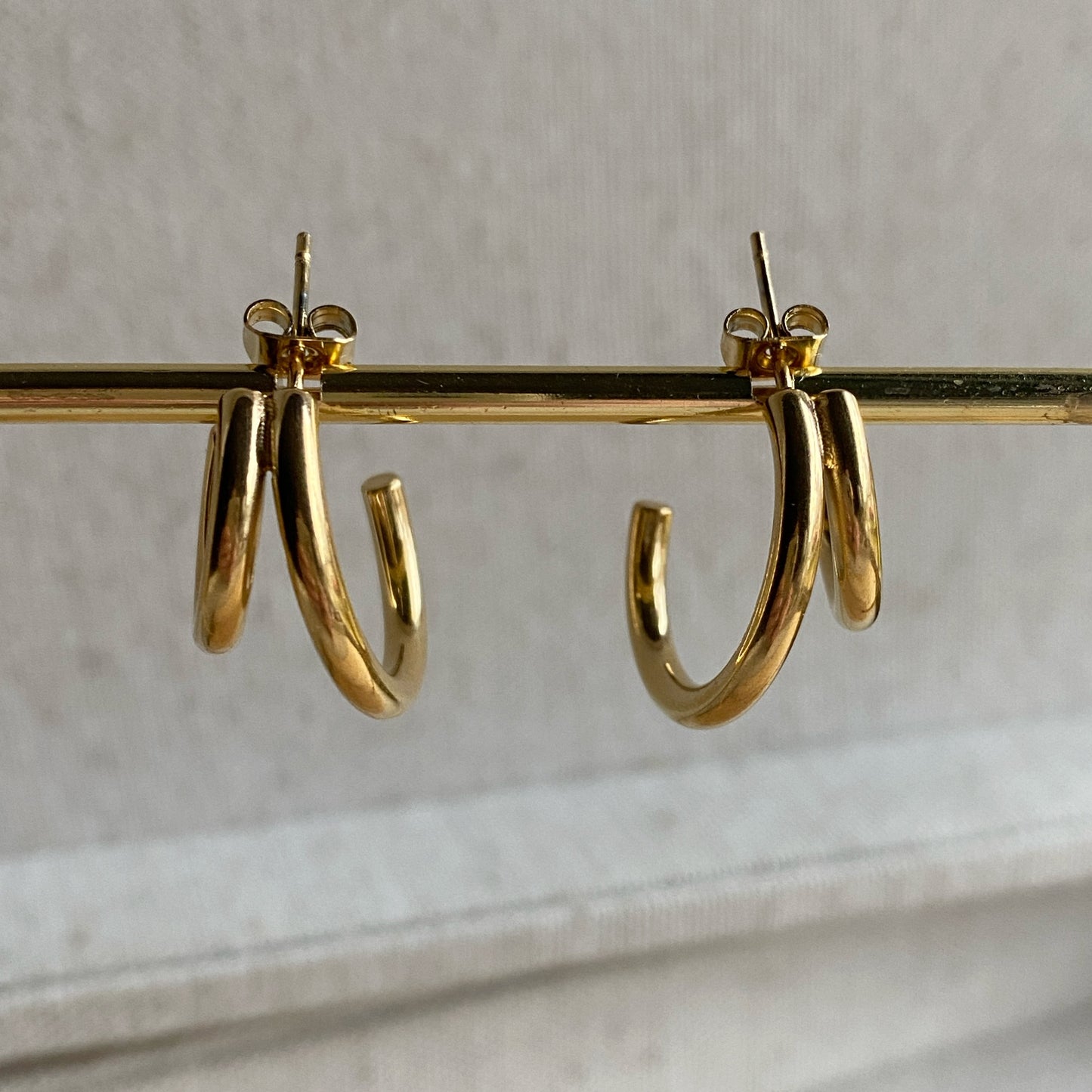 Double Gold Hoop Stud Earrings Stainless Steel