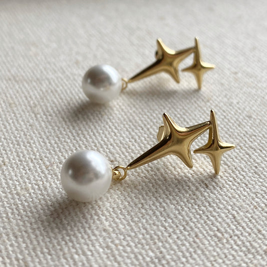 Gold Star Pearl Earrings