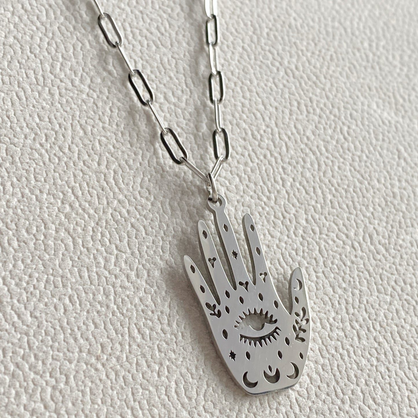 Celestial Hand Tarot Stainless Steel Silver Waterproof Necklace