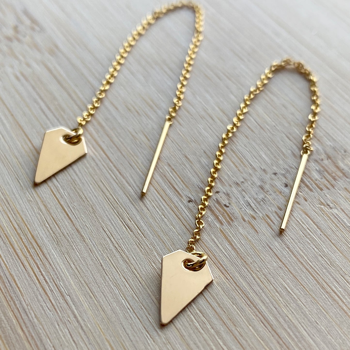 Gold Threader Earrings 14k GF Geometric Dangles