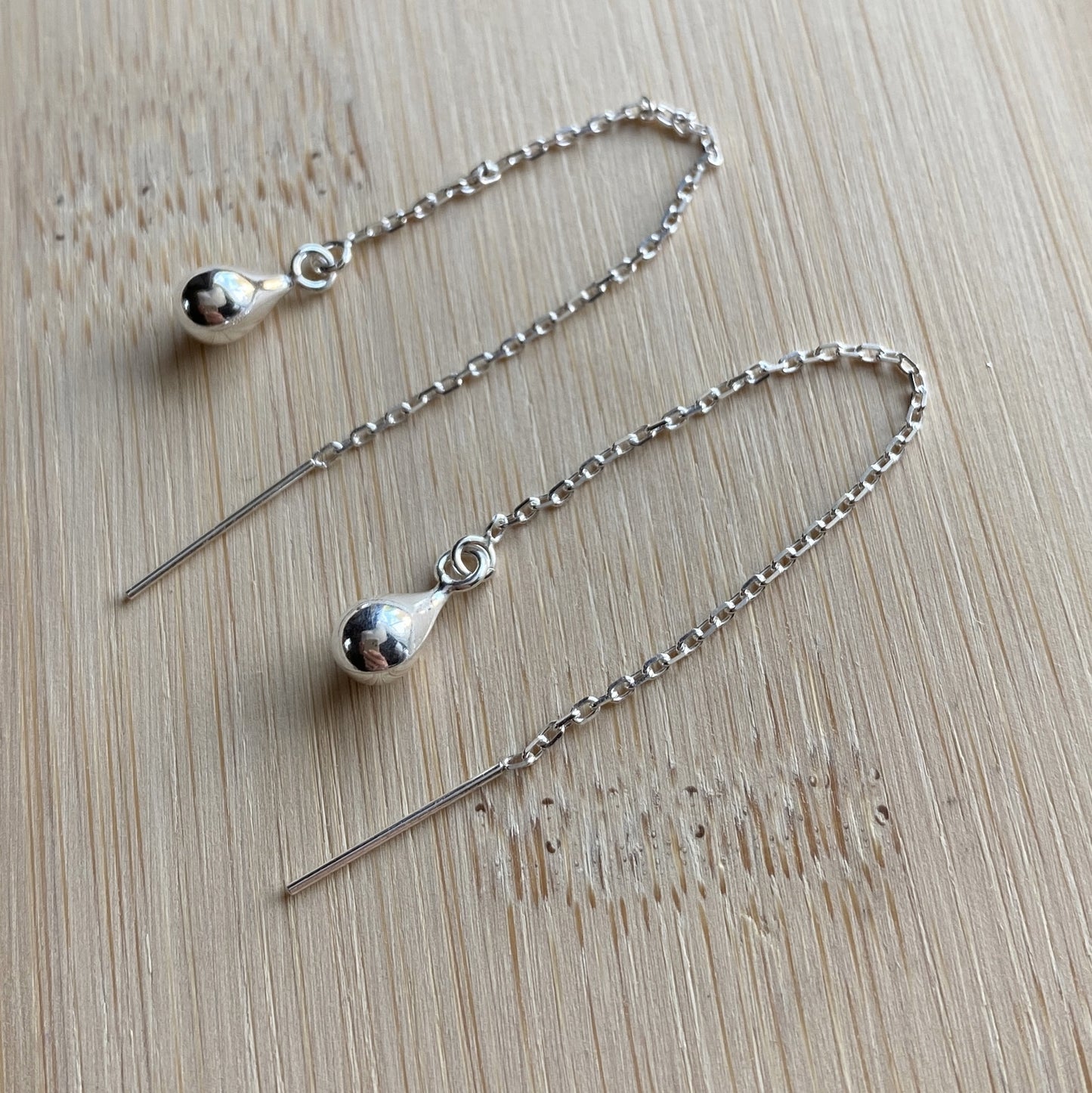 Ear Threader Earrings Sterling Silver Teardrop