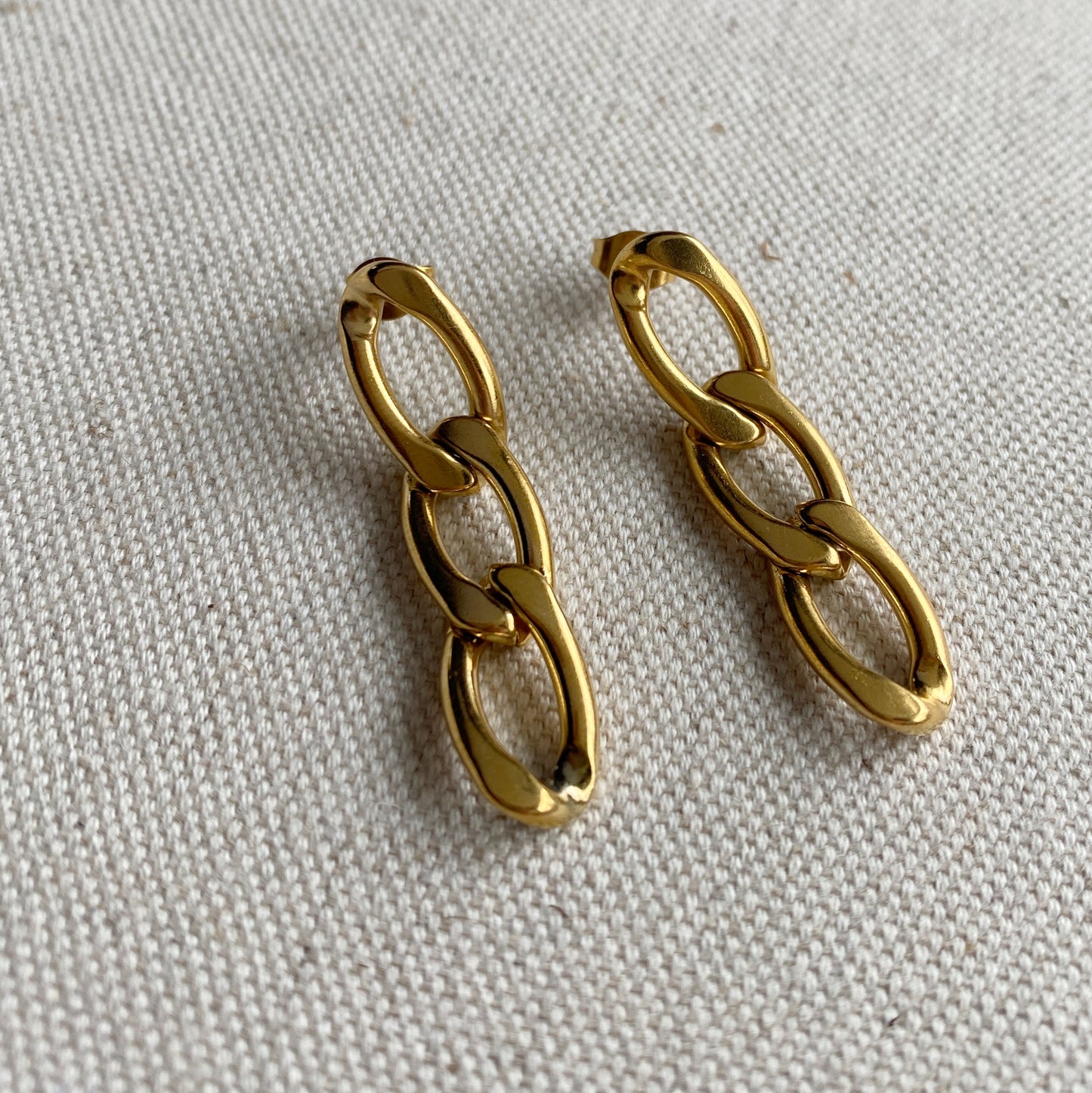 Chunky Gold Chain Link Stud Earrings Stainless Steel