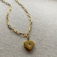Gold Heart Necklace Stainless Steel Starburst CZ