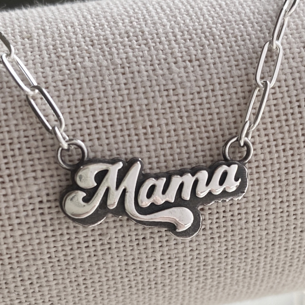 Mama Necklace Sterling Silver Artisan Cast Retro Style Mom Jewelry