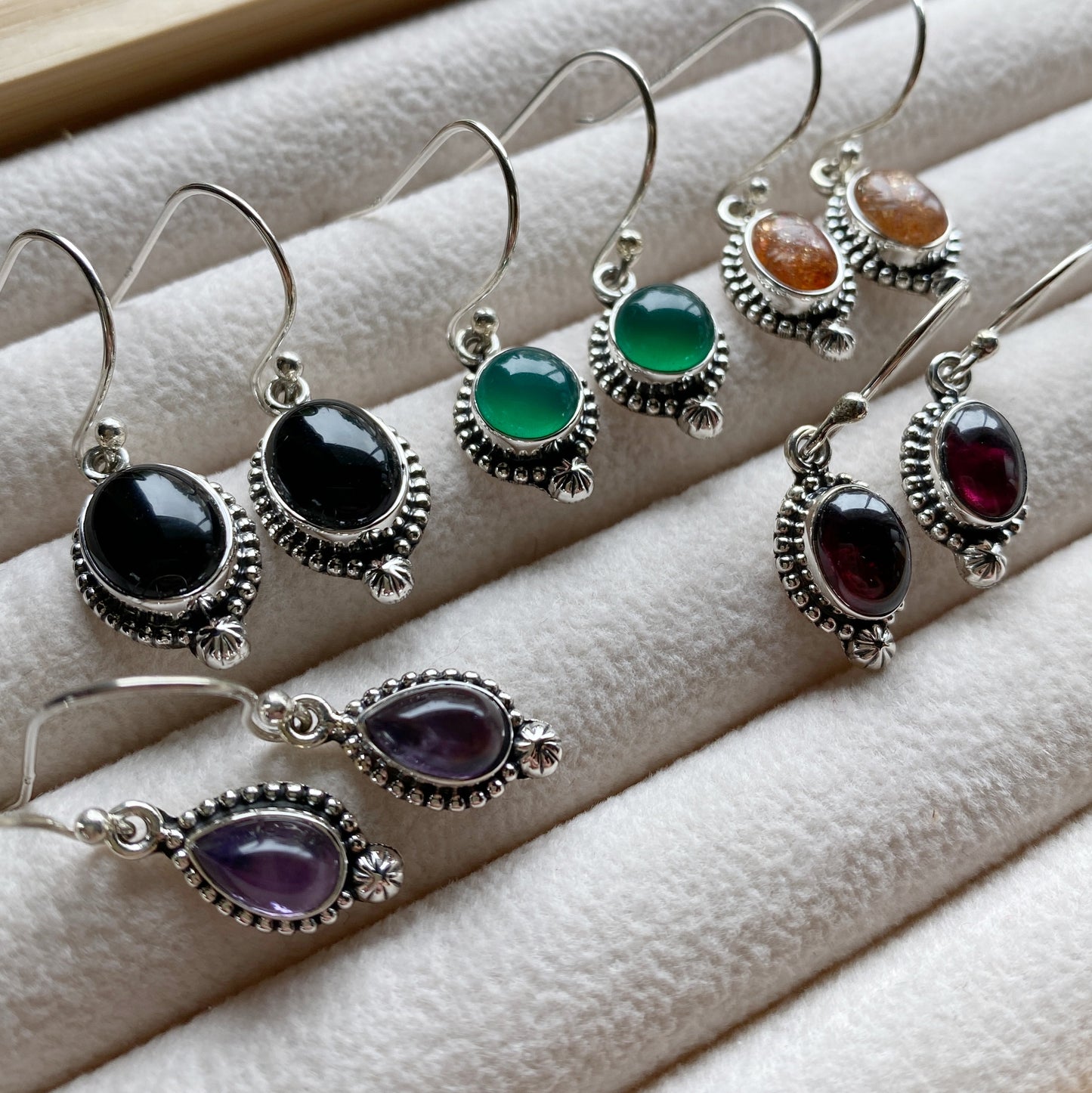 Gemstone Earrings French Ear Wires Sterling Silver Artisan Made One-of-a-kind