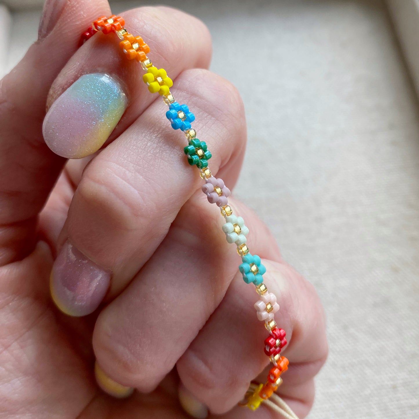 Rainbow Flower Beaded Adjustable Bracelet
