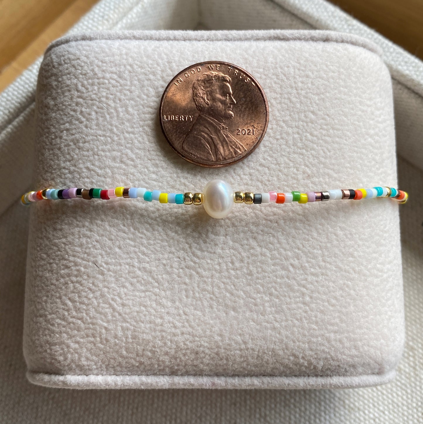 Beaded Adjustable Bracelet Seed Bead Pastel Gold Jewelry