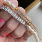 Tennis Pearl Half and Half Bracelet Baguette CZ Gold or Silver Stainless Steel