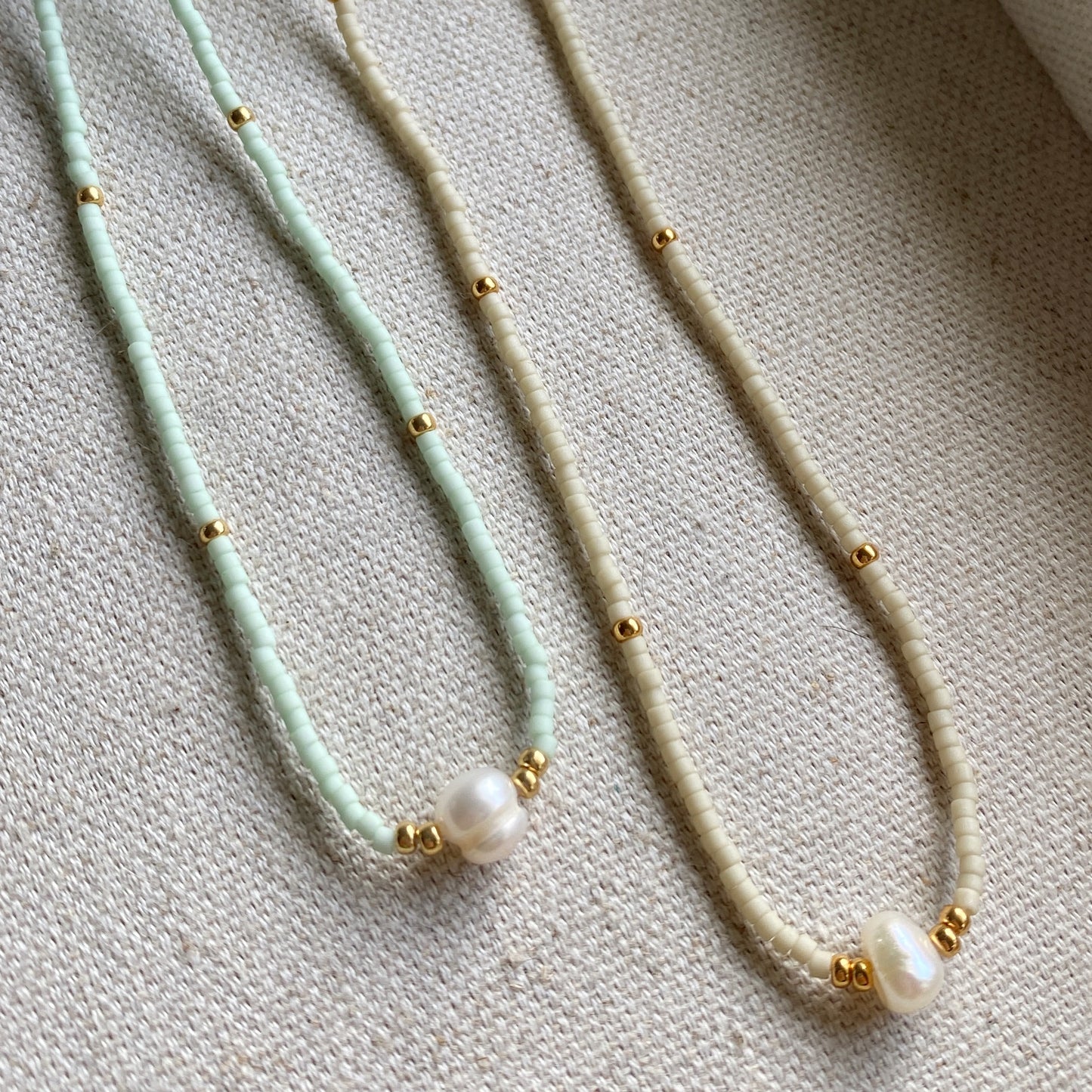 Beaded Necklace Seed Bead Pastel Gold Jewelry