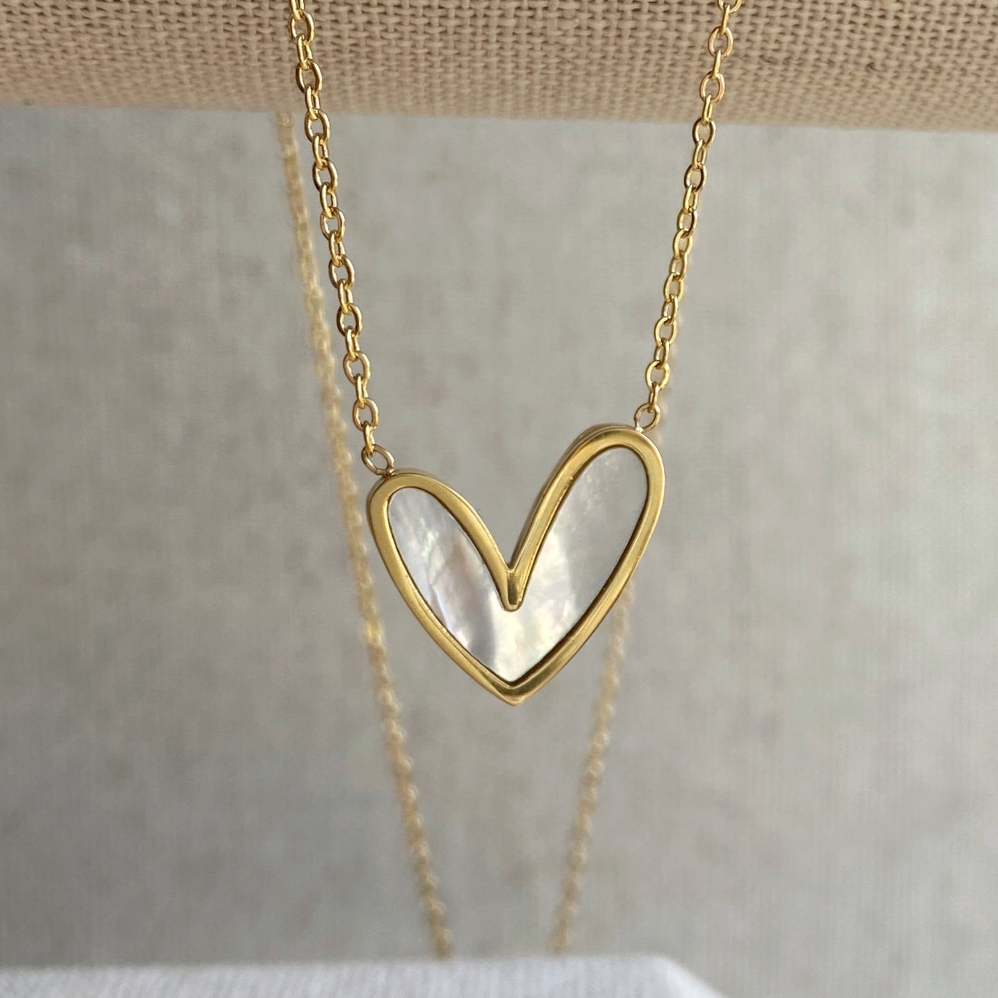 Gold Pearl Heart Necklace Mother Of Pearl Stainless Steel Jewelry