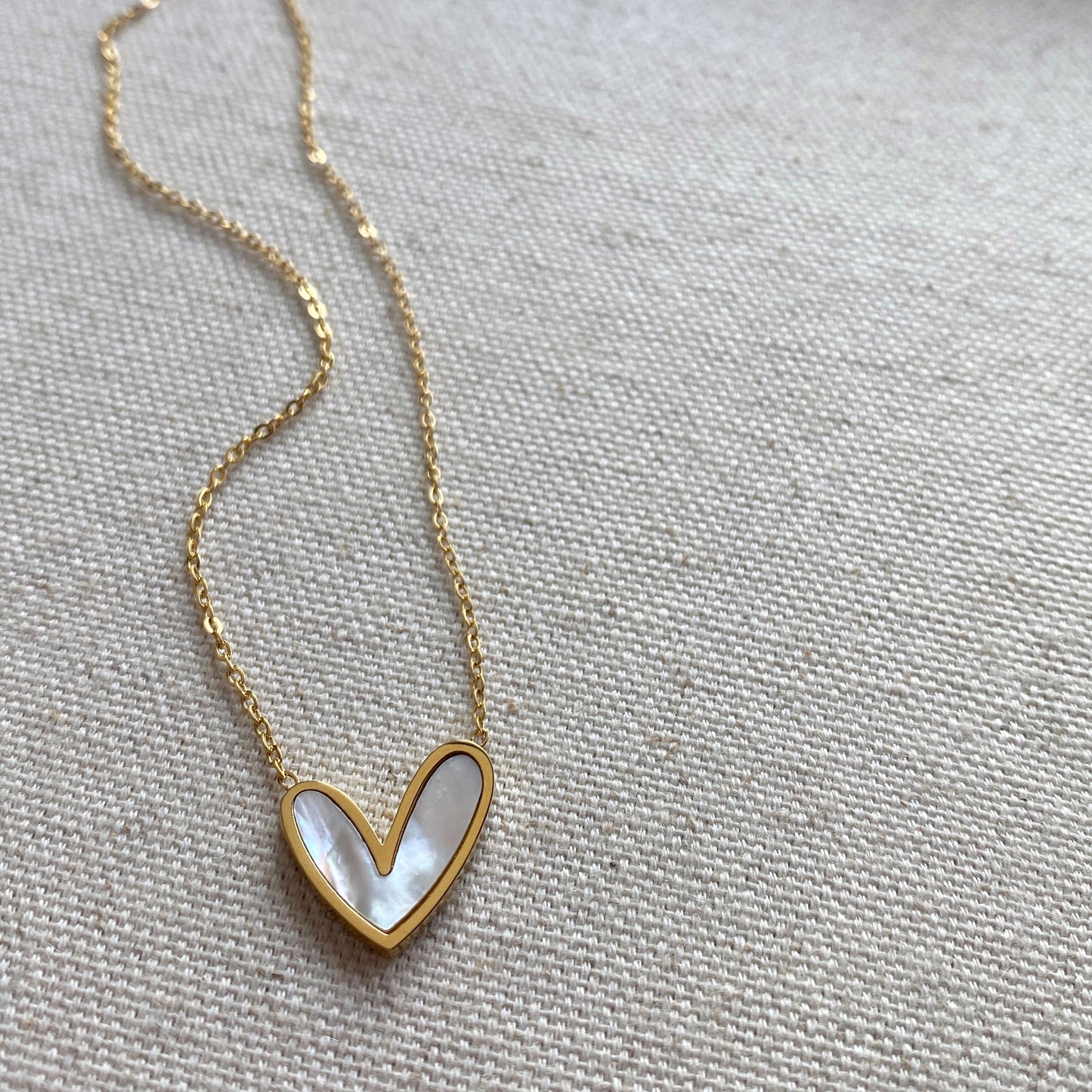 Gold Pearl Heart Necklace Mother Of Pearl Stainless Steel Jewelry