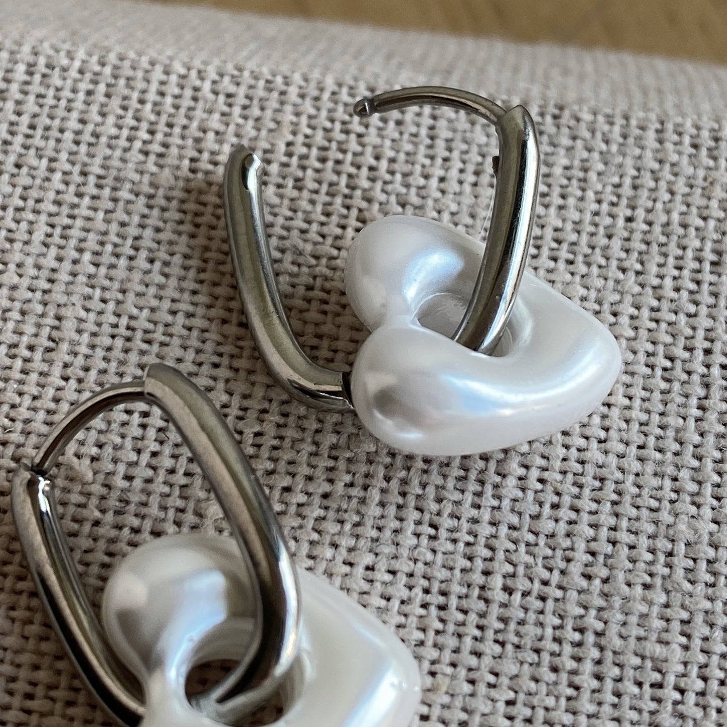 Hoop Earrings Stainless Steel Pearl Heart Rectangle Hoops