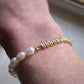 Tennis Pearl Half and Half Bracelet Baguette CZ Gold or Silver Stainless Steel