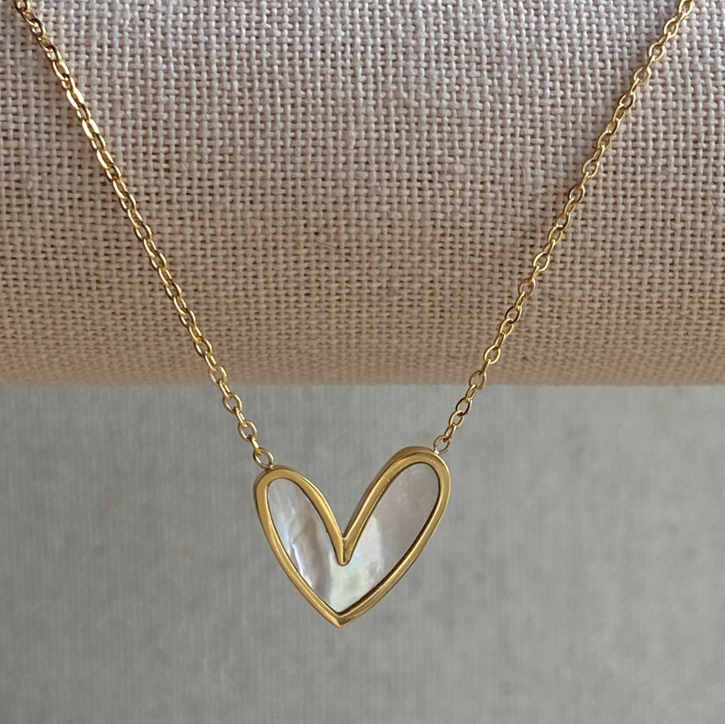 Gold Pearl Heart Necklace Mother Of Pearl Stainless Steel Jewelry