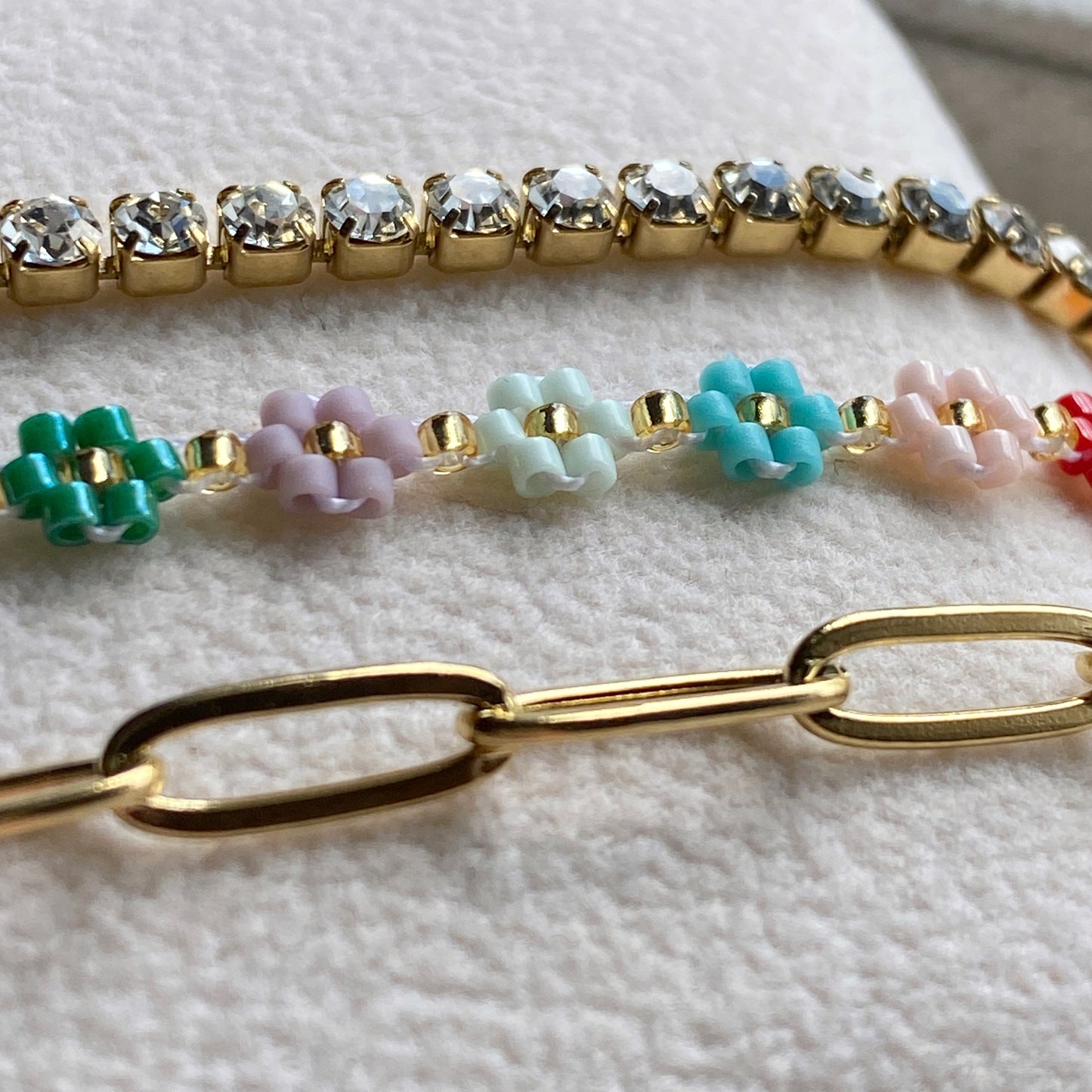Rainbow Flower Beaded Adjustable Bracelet