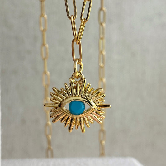 Eye Of Protection Gold Turquoise Evil Eye Dainty Paperclip Chain Jewelry
