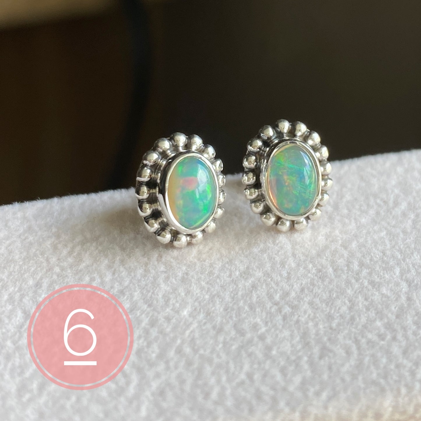 Natural Opal Stud Earrings Sterling Silver