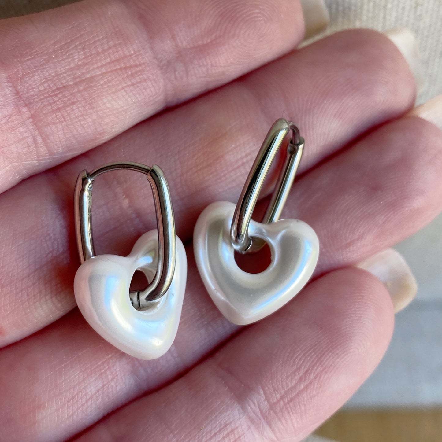 Hoop Earrings Stainless Steel Pearl Heart Rectangle Hoops