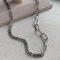 Half and Half Necklace Waterproof Stainless Steel Figaro Paperclip Chain Jewelry Adjustable Length