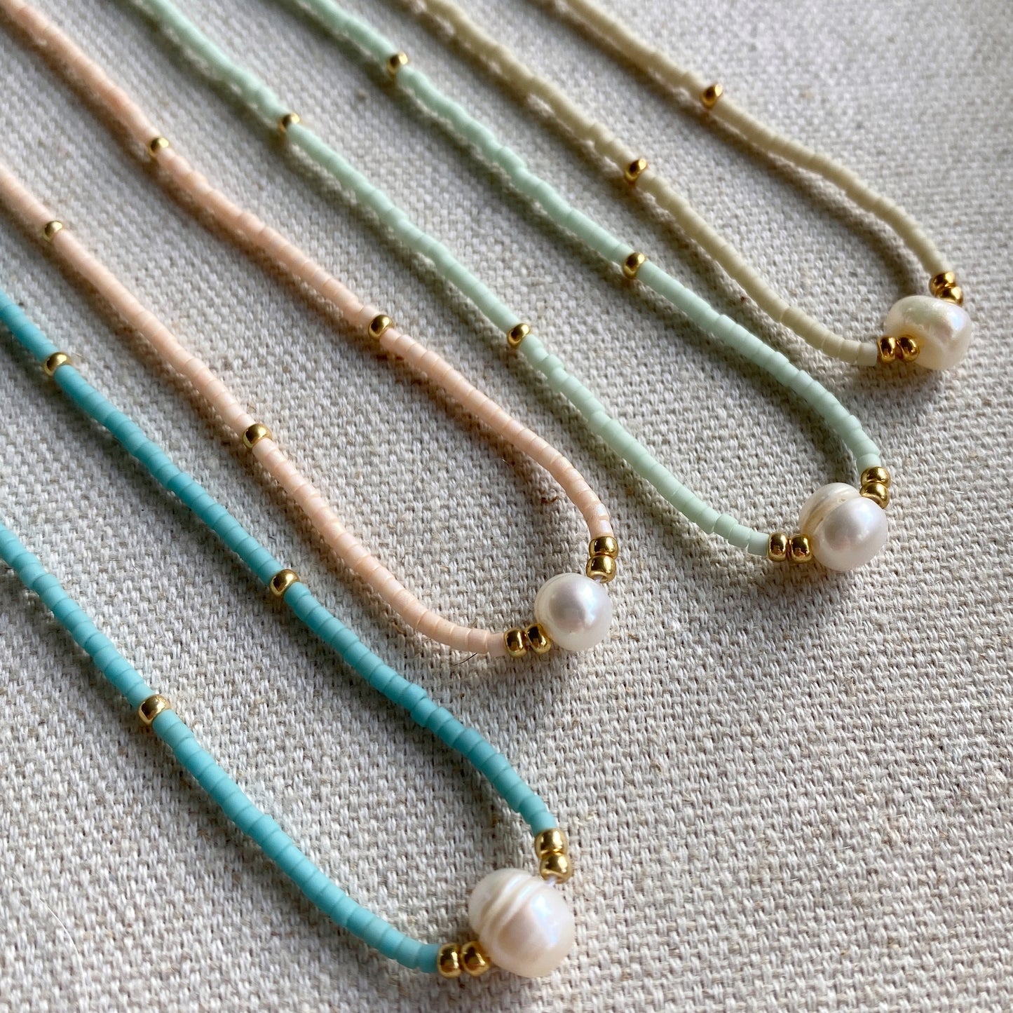 Beaded Necklace Seed Bead Pastel Gold Jewelry