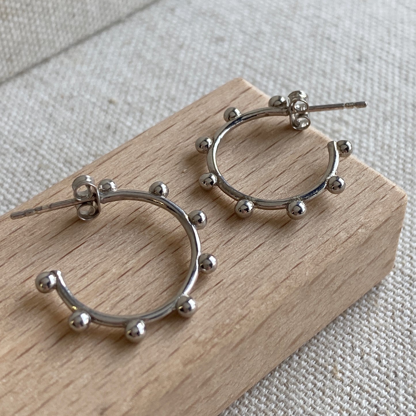 Dot Hoops Sterling Silver Stud Half Hoop Earrings