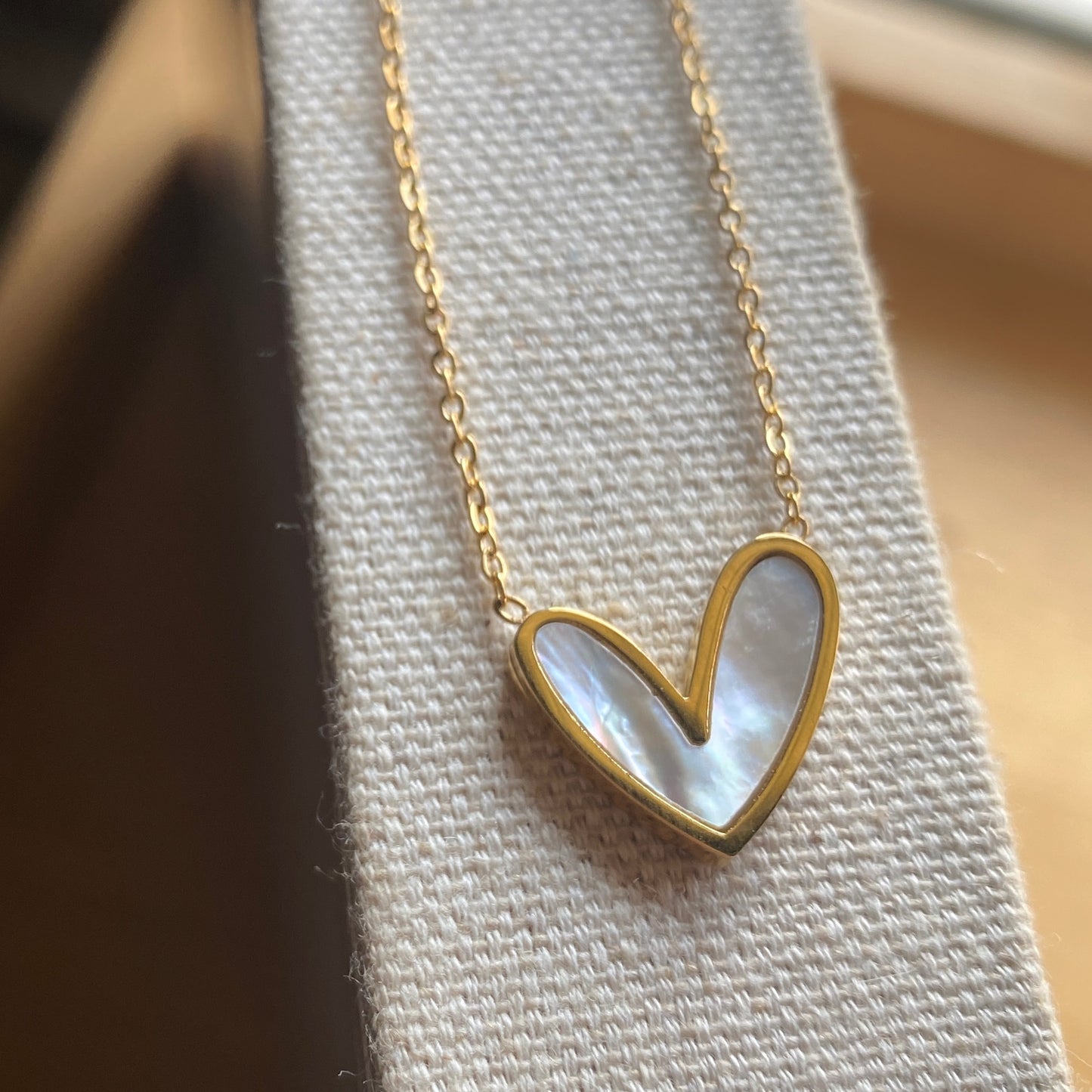 Gold Pearl Heart Necklace Mother Of Pearl Stainless Steel Jewelry