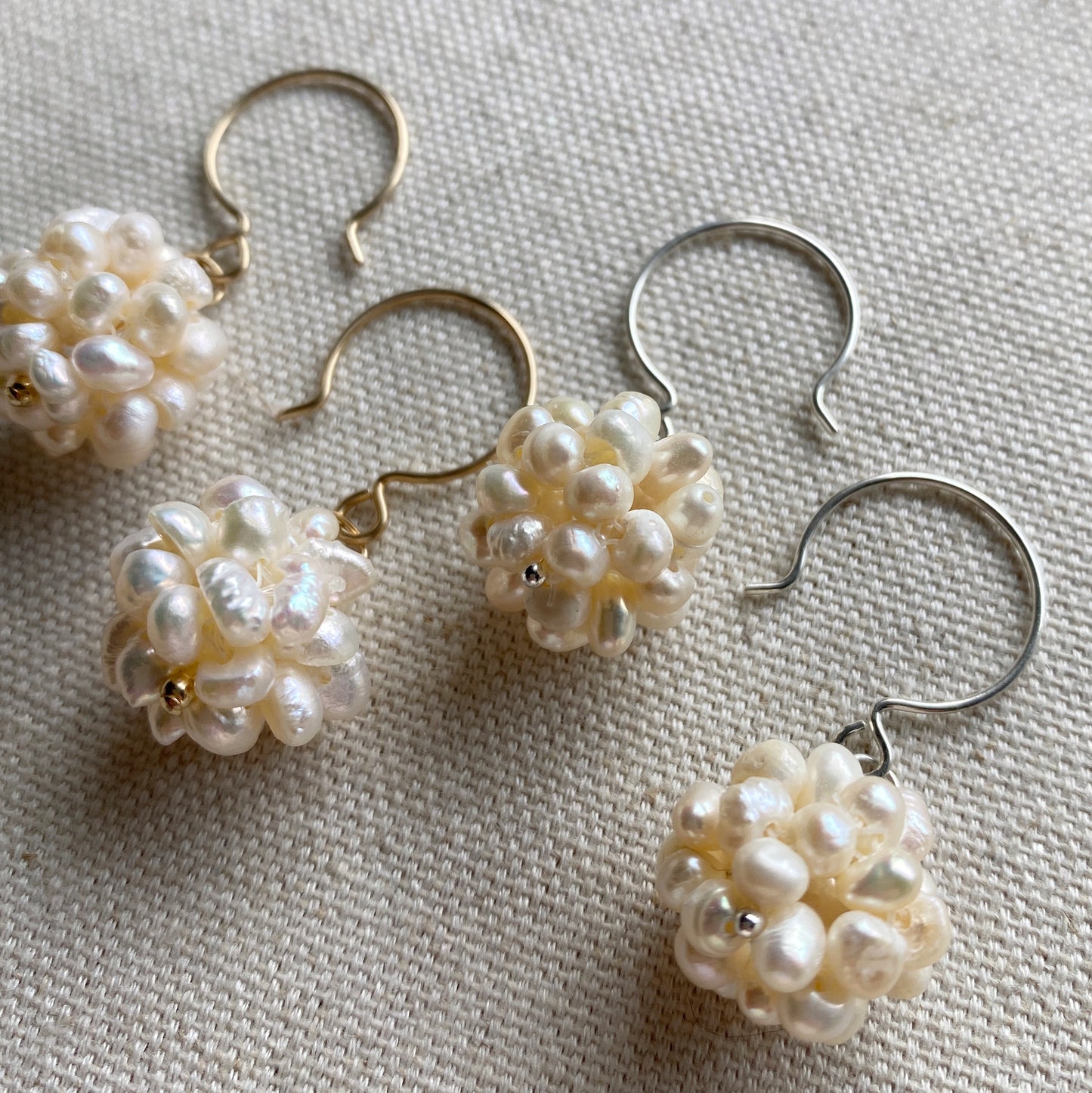 Pearl Cluster Earrings Freshwater Seed Pearls Hand Woven Silver or Gold Earring