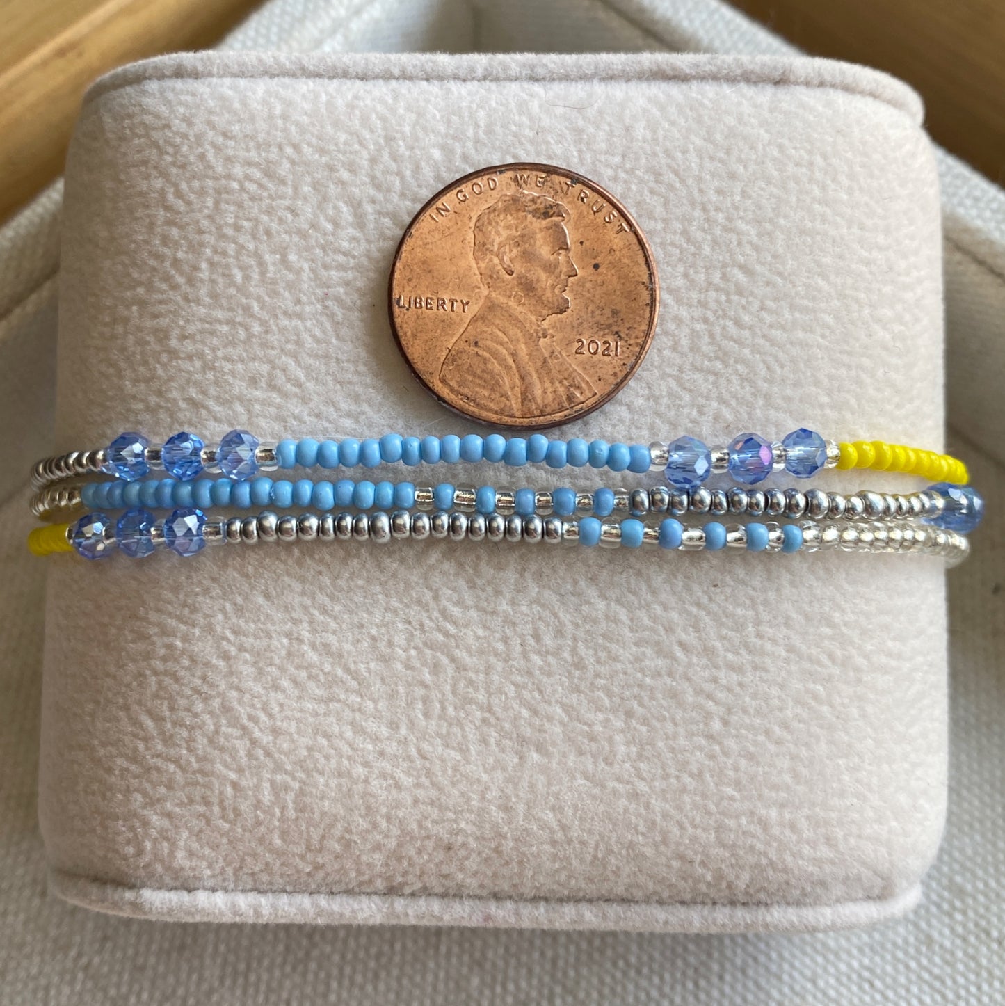 Blueberry Lemonade Seed Bead Adjustable 3 Strand Bracelet