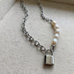 Pearl Lock Necklace Silver Stainless Steel Chunky Jewelry