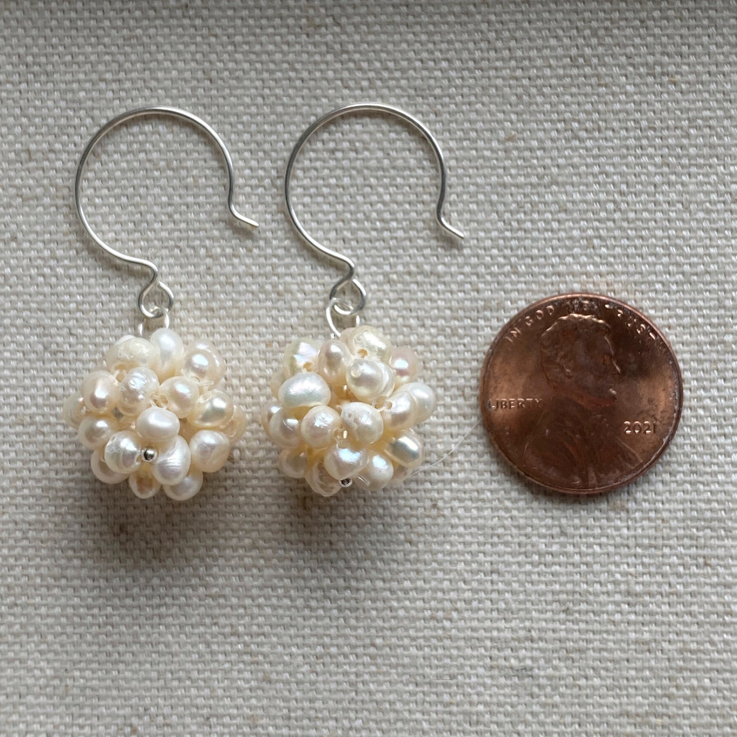 Pearl Cluster Earrings Freshwater Seed Pearls Hand Woven Silver or Gold Earring