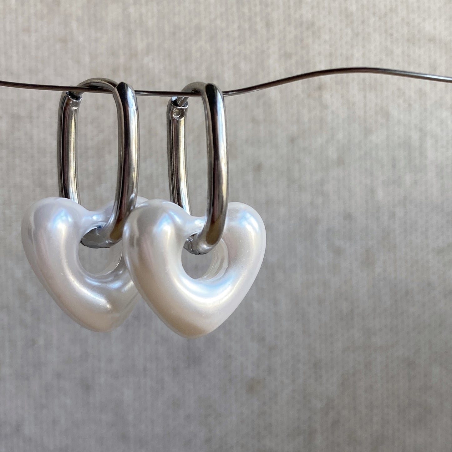 Hoop Earrings Stainless Steel Pearl Heart Rectangle Hoops