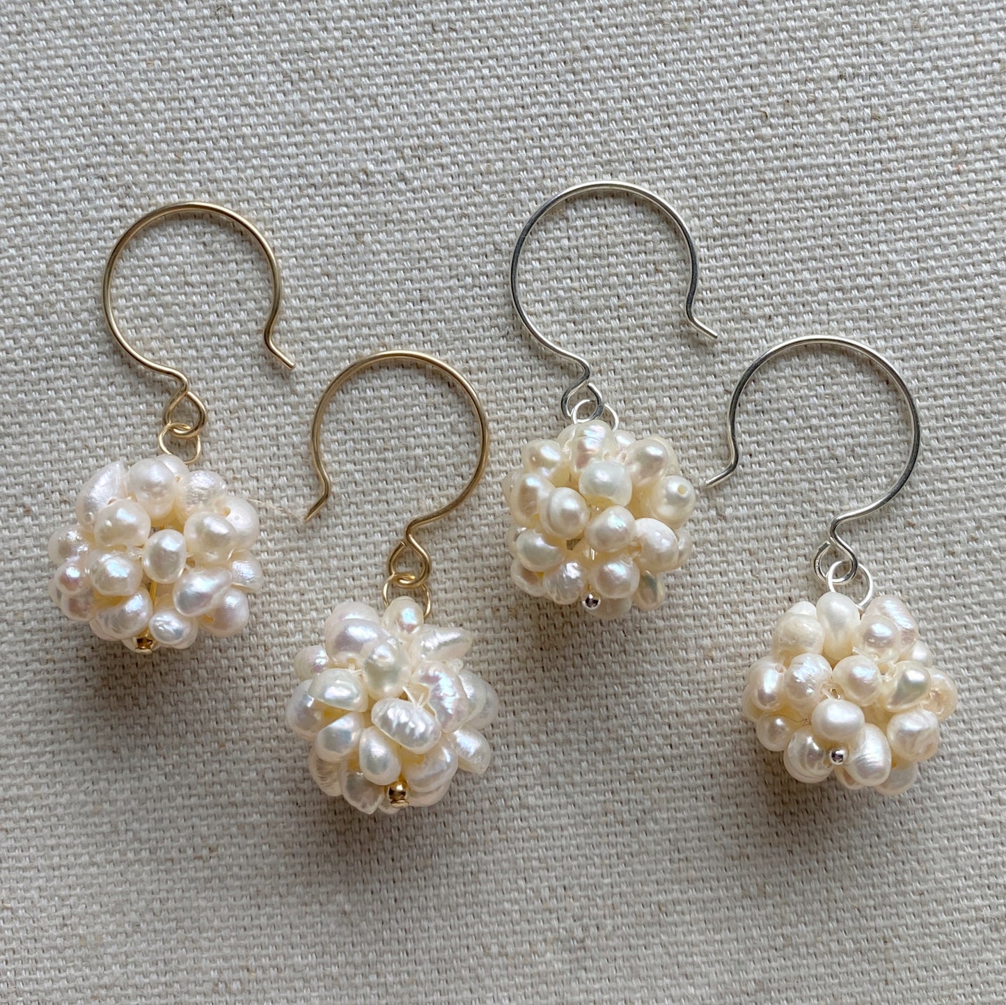 Pearl Cluster Earrings Freshwater Seed Pearls Hand Woven Silver or Gold Earring