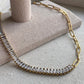 Gold Choker Necklace Half and Half Baguette CZ Tennis Paperclip Chain Waterproof Jewelry