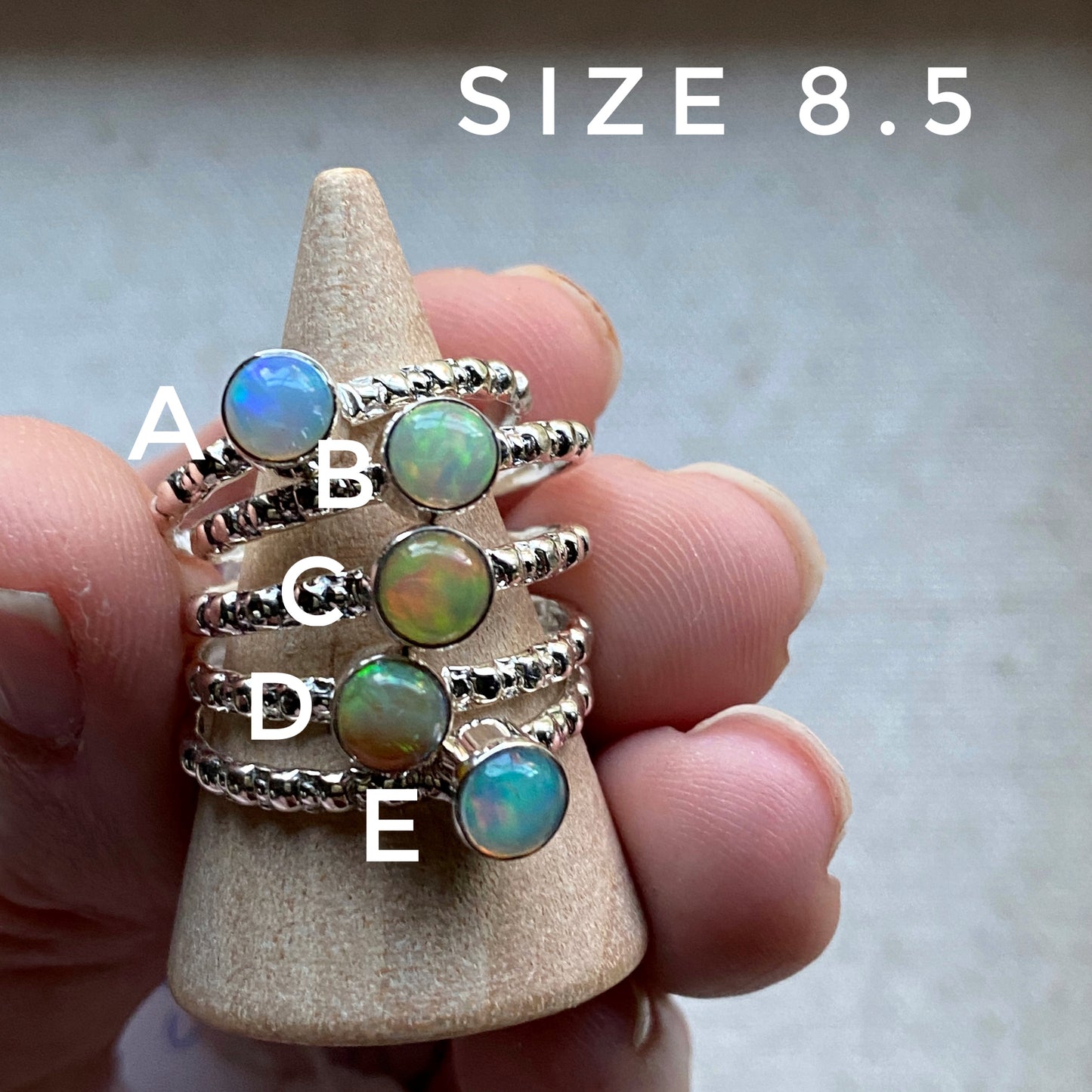 Opal Stacking Ring 5mm Natural Opal + Sterling Silver Rings