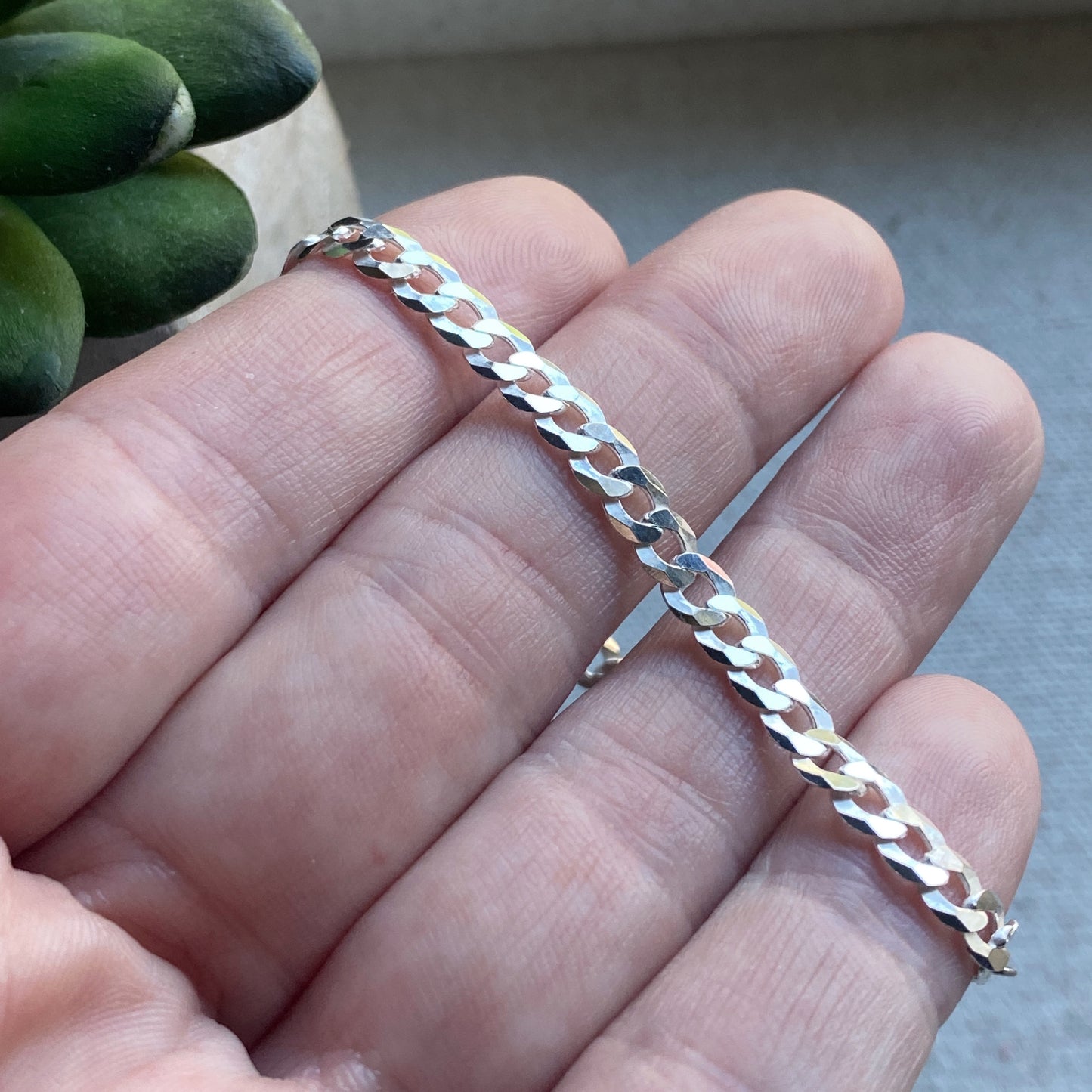 Silver Curb Link Chain Bracelet Sterling Silver Stacking Layering Jewelry