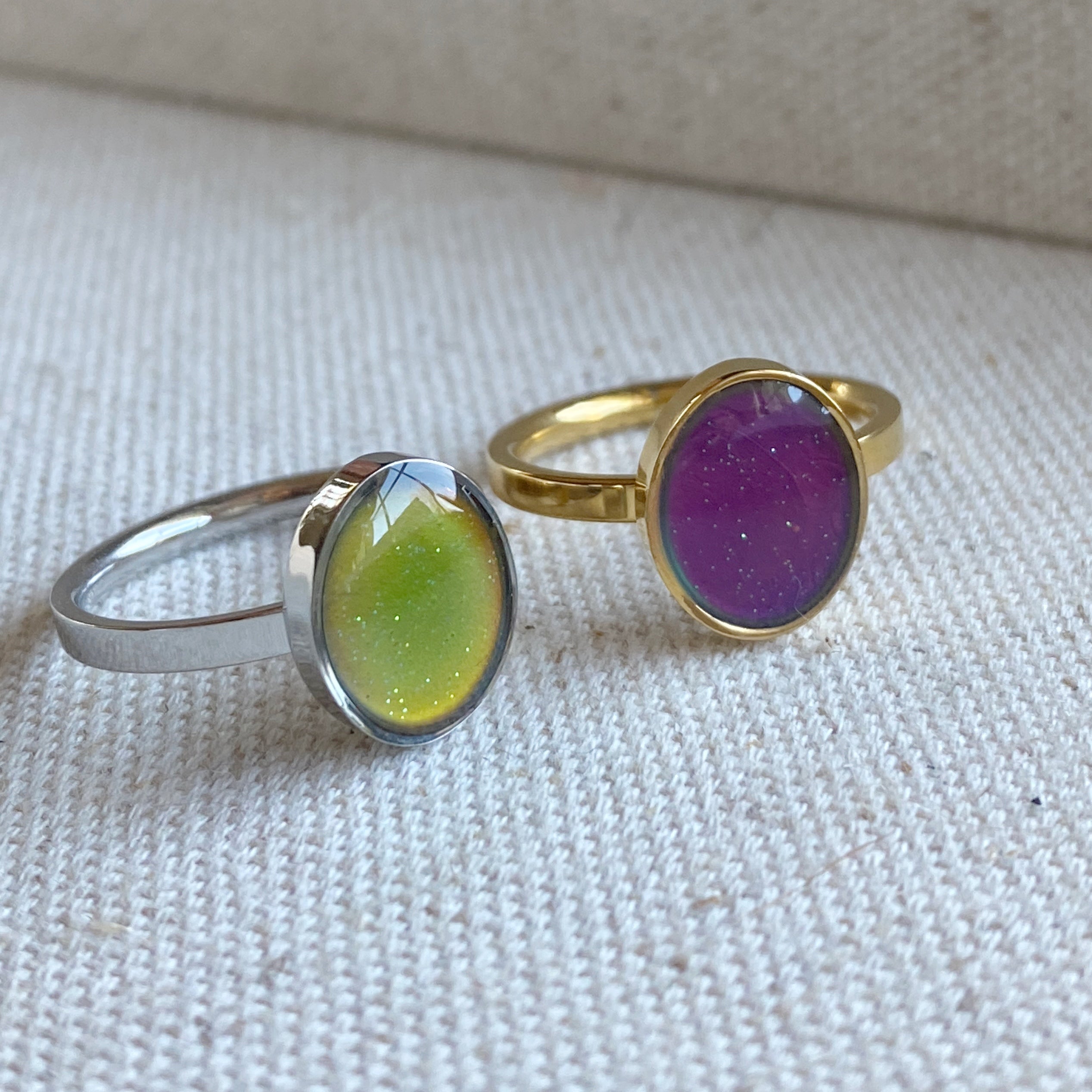 Mood Ring Stainless Steel Silver or Gold Color Changing Moodstone Ring