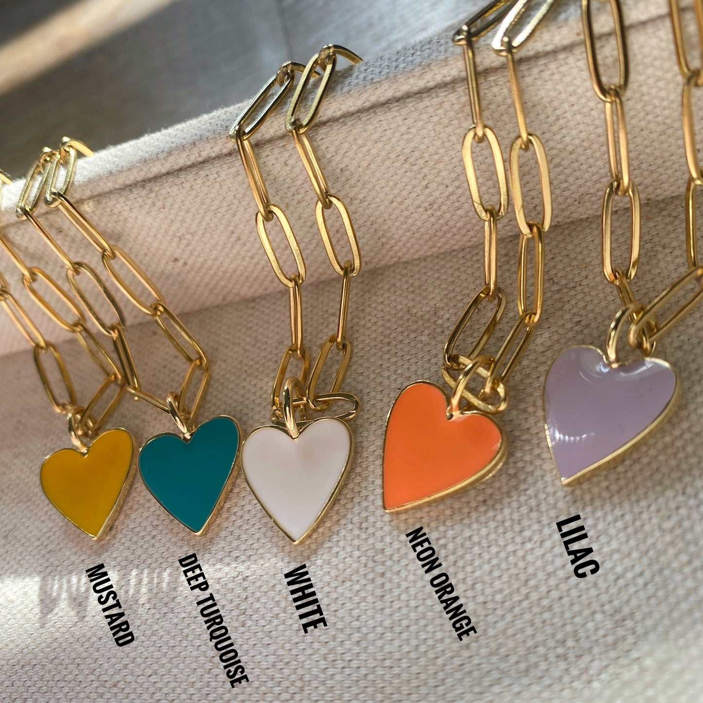 Enamel Heart Chunky Gold Necklace Paperclip Chain Colorful Jewelry