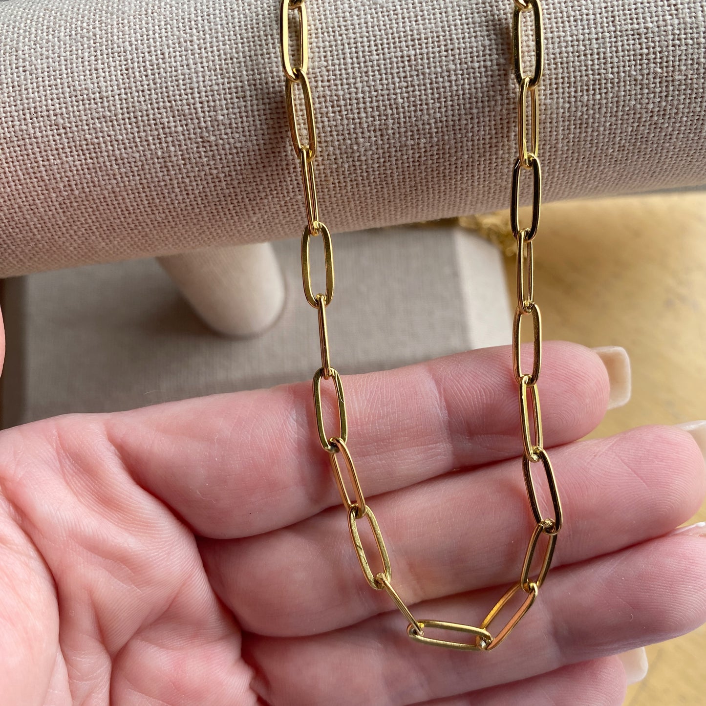 Waterproof Gold Stainless Steel Paperclip Chain Necklace Chunky Everyday Layering Jewelry