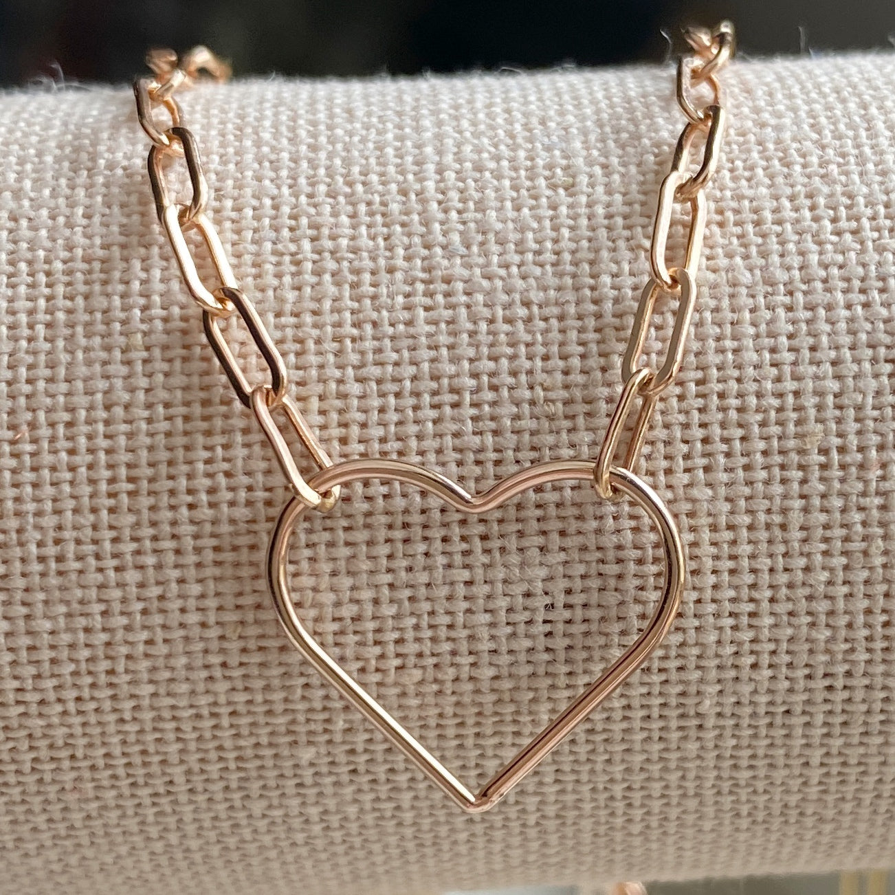 Heart Paperclip Chain Necklace Sterling Silver Gold or Rose Gold Filled Floating Heart Layering Jewelry