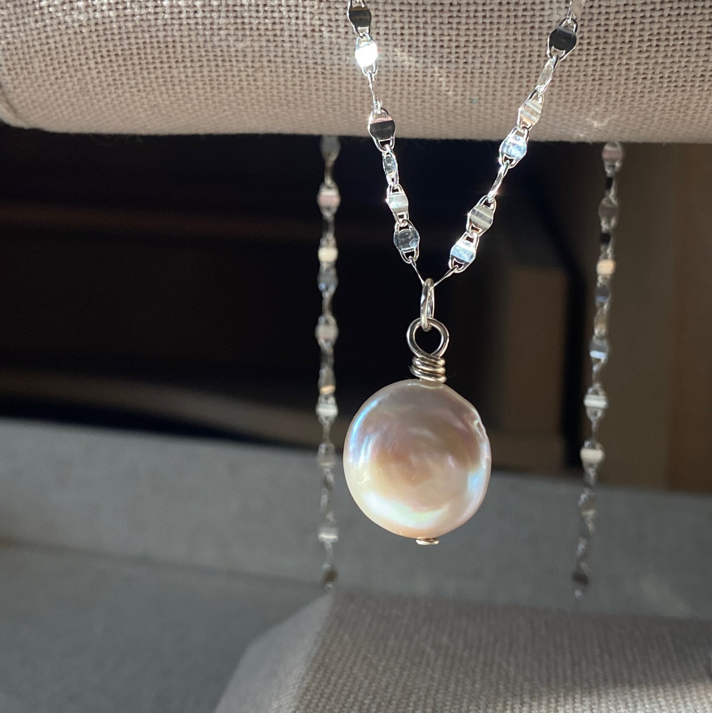 Coin Pearl Necklace Sterling Silver Layering Jewelry