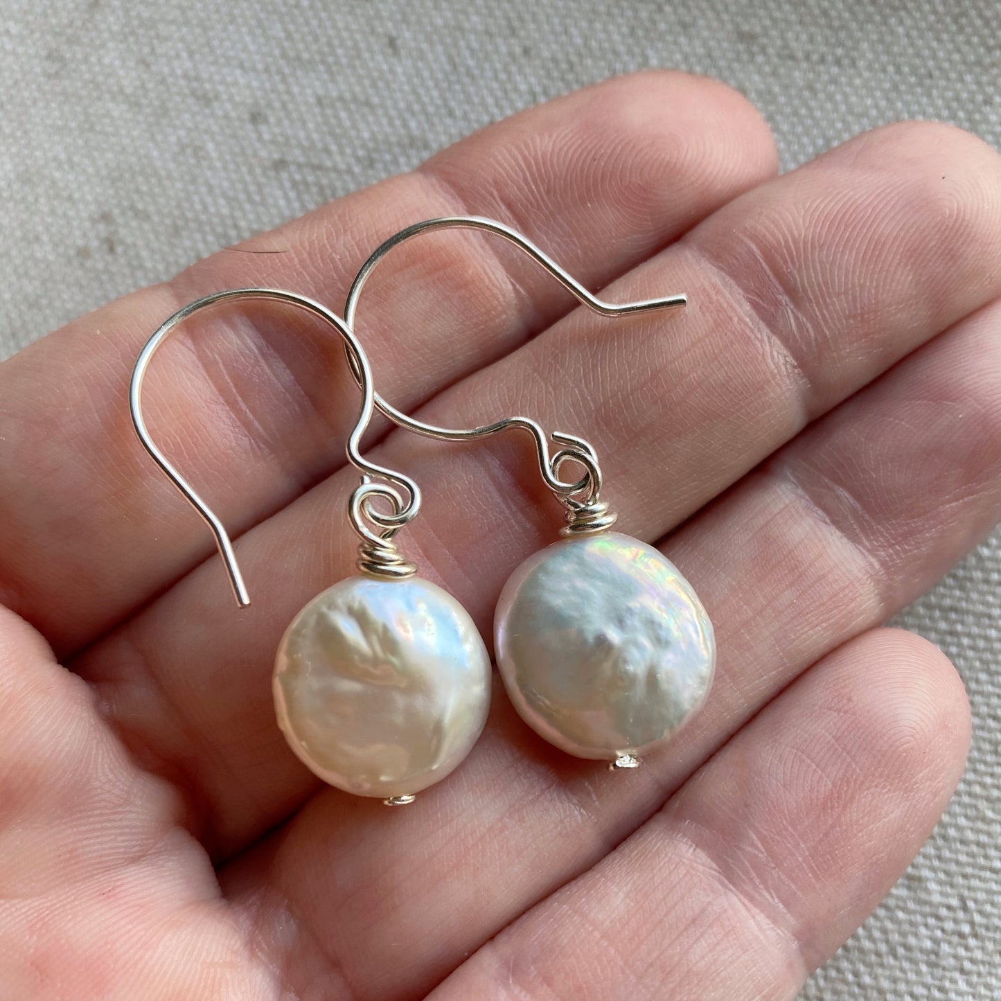 Coin Pearl Earrings Sterling Silver Freshwater Pearl Every Day Jewelry