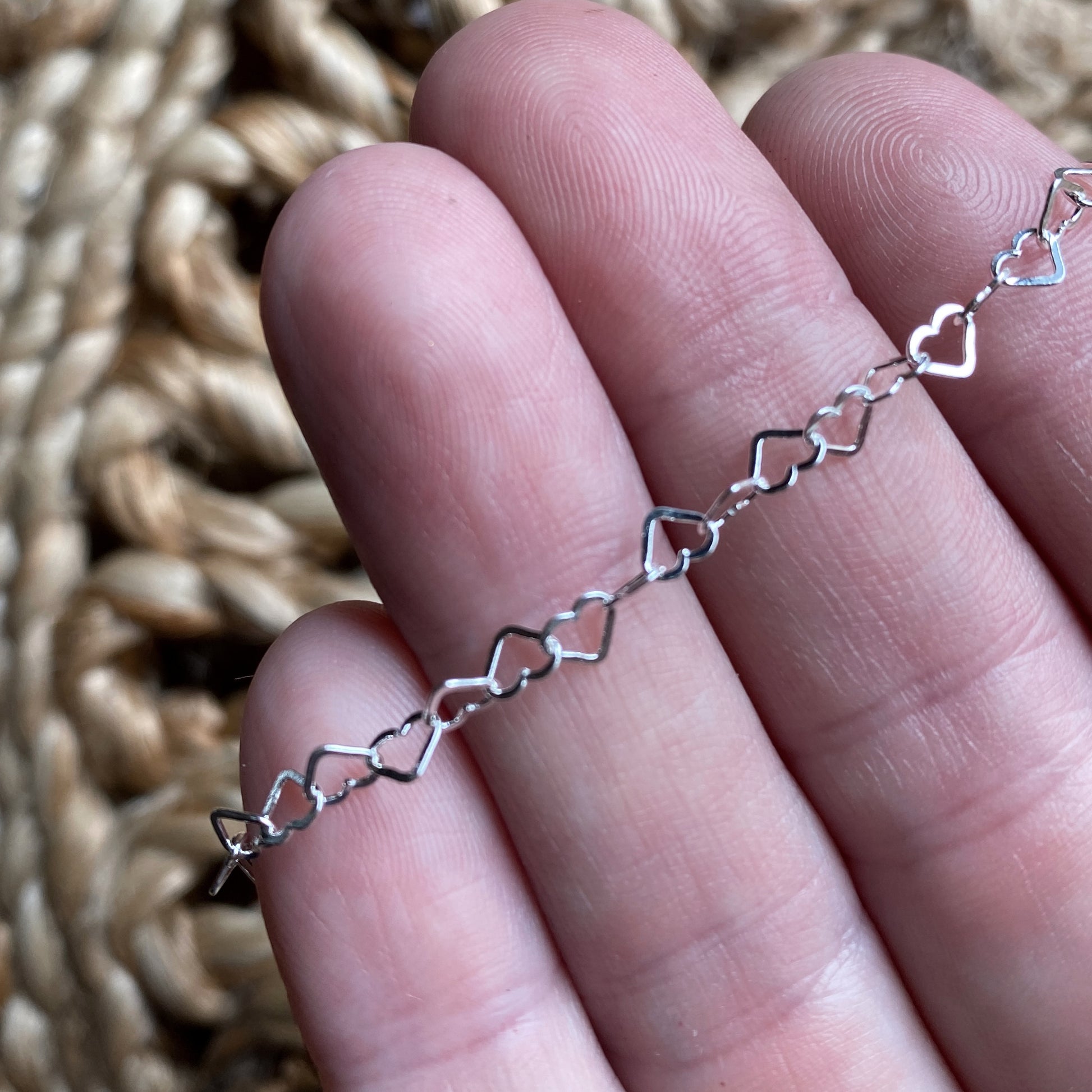 Heart Bracelet, Dainty Sterling Silver Heart Link Chain Bracelet