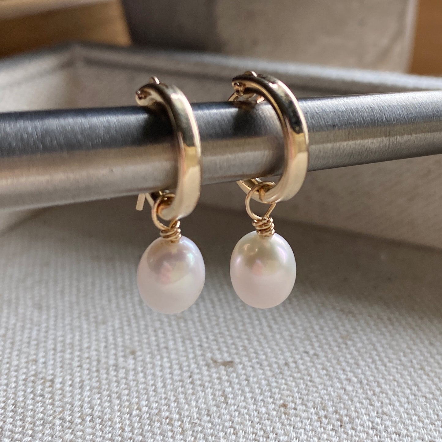 Pearl Hoop Earrings Gold or Silver Chunky Hoops